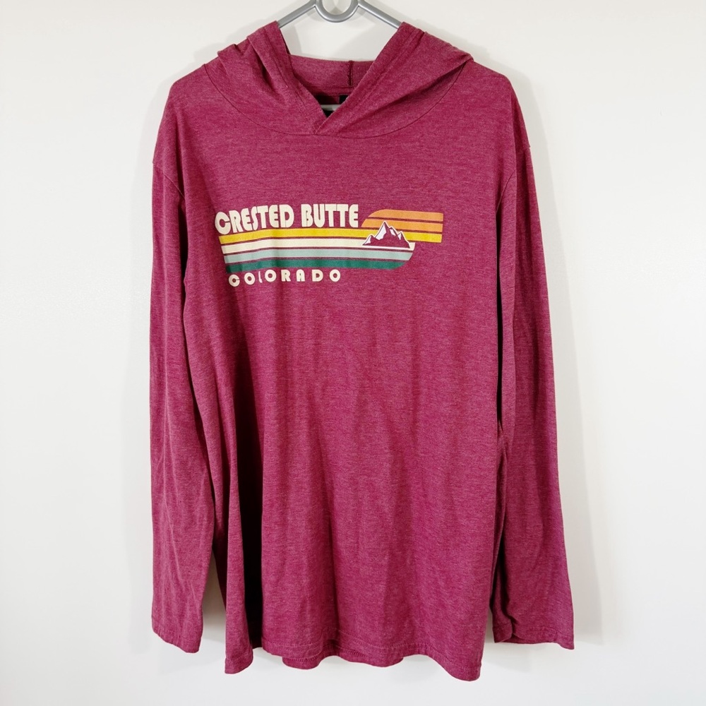 Crested Butte Colorado Long Sleeve Hooded Pullover T Shirt Size XL